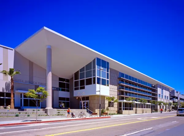 Santa Monica Public Library main entrance on Santa Monica Blvd